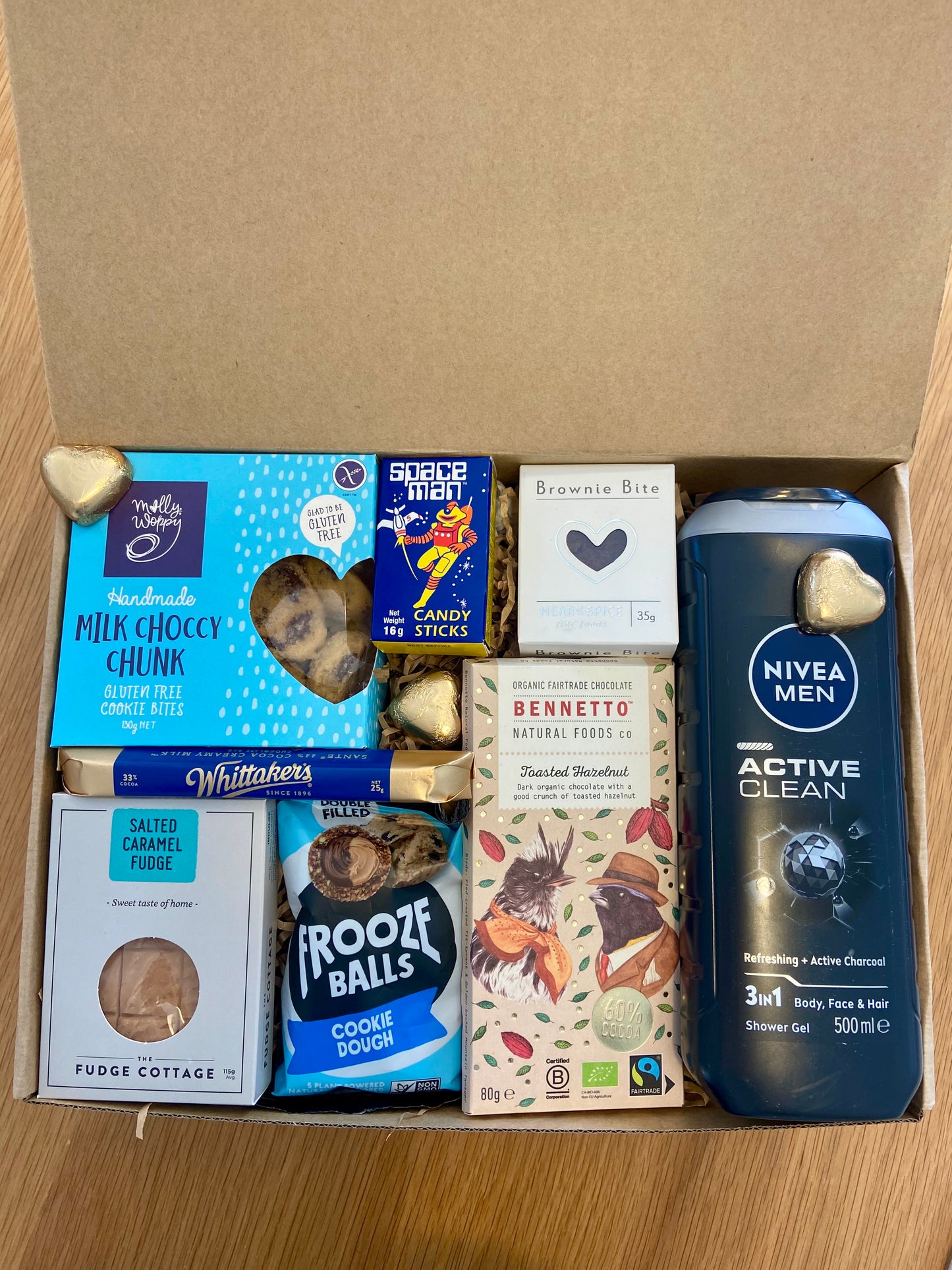 Father's Day gift for Dad with New Zealand chocolate, cookies, fudge and NIVEA MEN body wash
