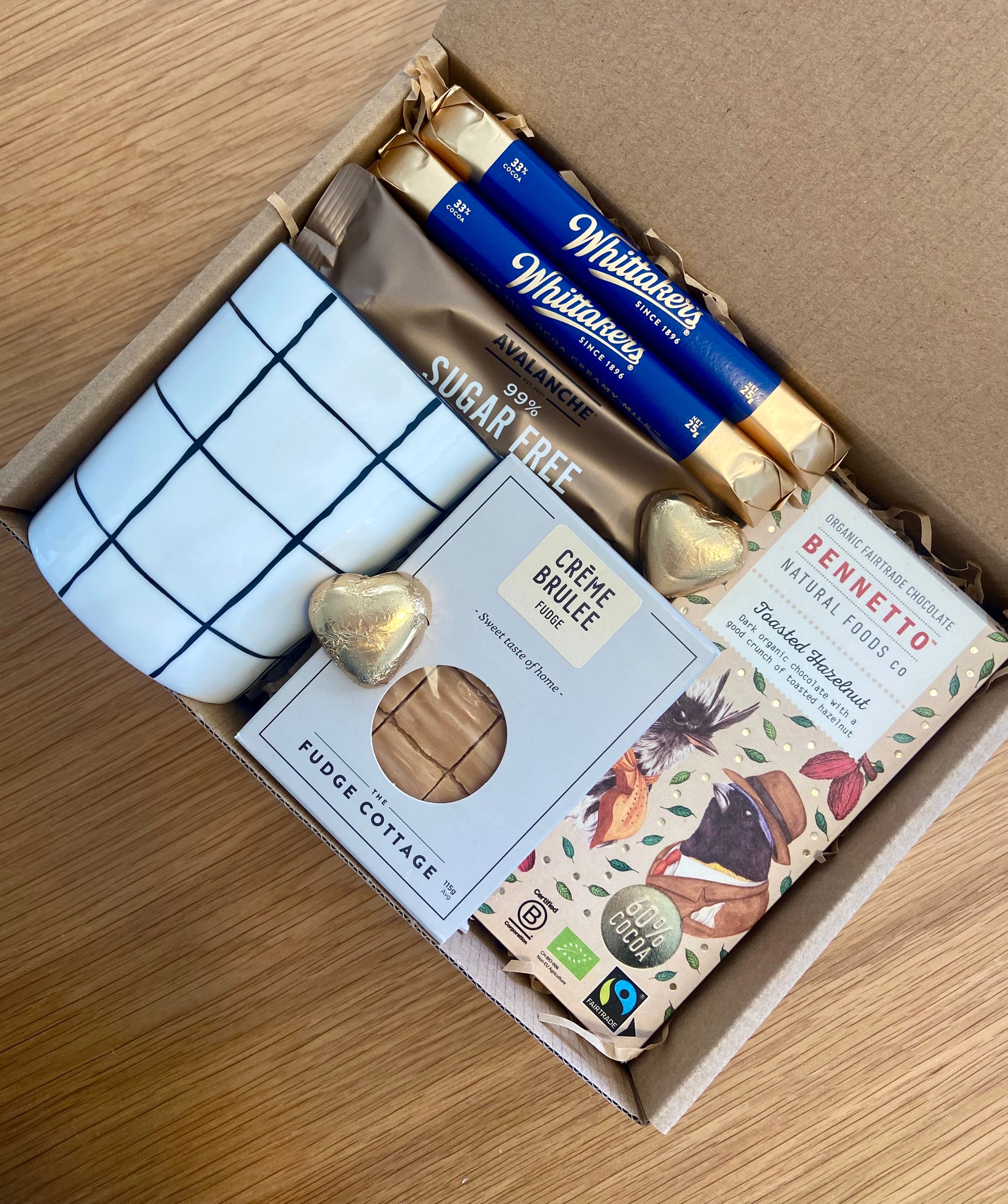 Dad's hot chocolate gift box with mug, Bennetto toasted hazelnut chocolate and fudge