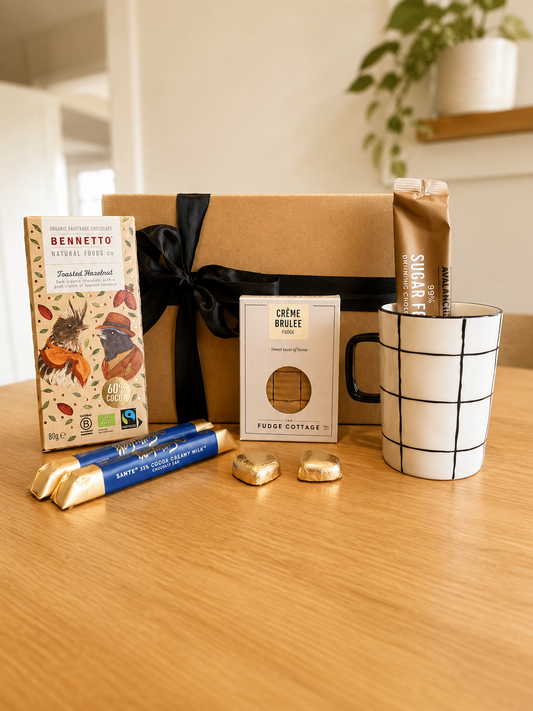 A Hug in a Mug Dad's Edition Father's Day hot chocolate gift with mug and chocolate treats