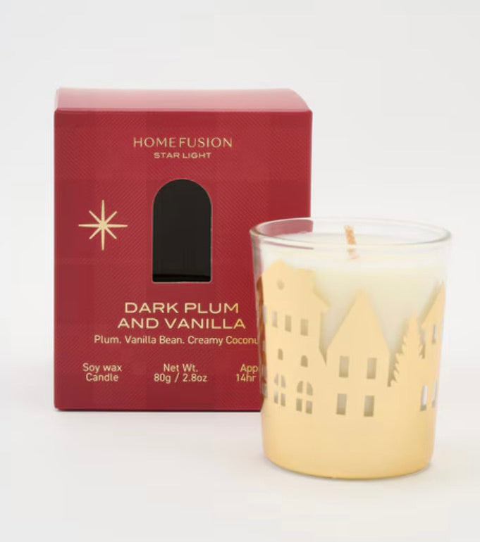 Home Fusion Star light Christmas Candle Dark Plum and Vanilla
